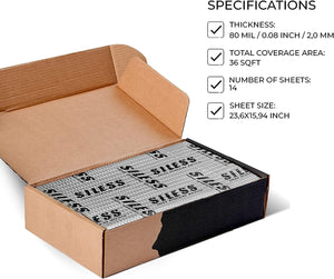 Siless 80 mil (2mm) 72 sqft Car Sound Deadening mat - Butyl Automotive Sound Deadener - Noise Insulation and Vibration Dampening Material (72 sqft)